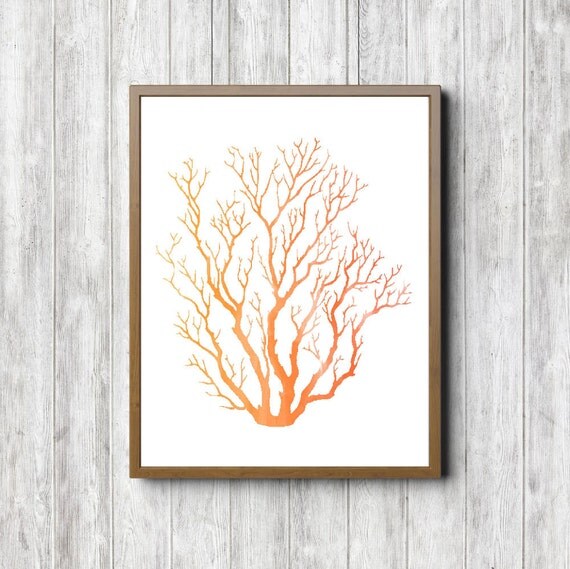 Coral Printable Wall Art Watercolor Wall Decor Orange Sea