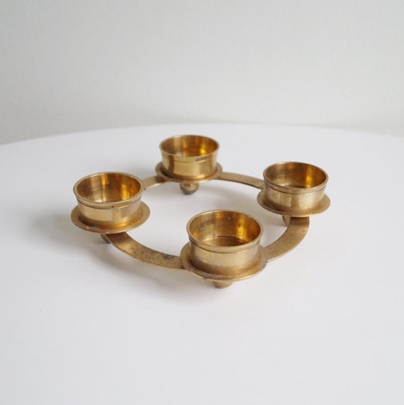 Round Candle Holder Brass Tea Light Holder Advent Wreath Four