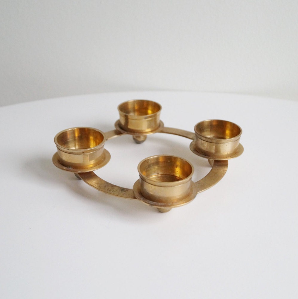 Round Candle Holder Brass Tea Light Holder Advent Wreath Four