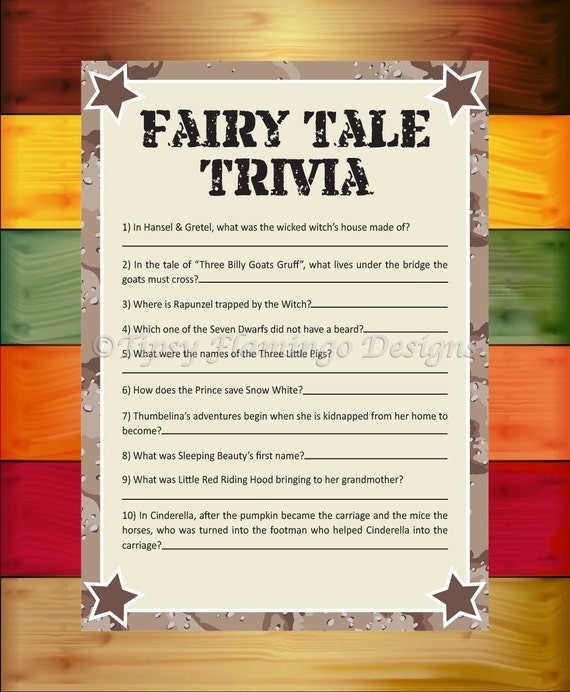 Baby Shower Game Fairy Tale Trivia Shower Game Desert Camo