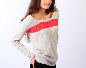 Cashmere blend sweater, Knitted cashmere sweater, Cashmere pullover, Oatmeal color sweater, Loose fit sweater, Cashmere lambs wool viscose