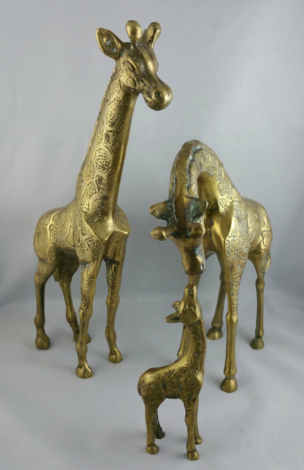 Vintage Brass Giraffe Family Figurines Solid Brass Giraffe