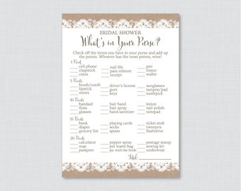 Burlap and Lace What's in Your Purse Game - Printable Rustic Bridal Shower Purse Game - Burlap and Lace Bridal Purse Raid Game 0003