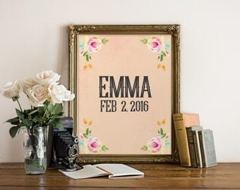 Baby Name Wall Art personalized printable baby girl gift baby girl name sign Baby Name Wall Art personalized printable baby girl gift baby girl name sign