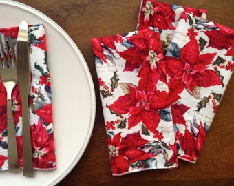 Red Poinsettia Christmas Cloth Napkins, Set of 8