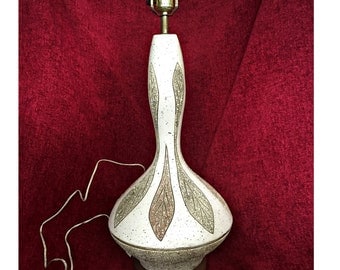 Large Mid Century Table Lamp. Genie Style Lamp with Alternating Leaf Pattern.