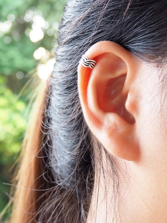 Irish Celtic Knot Ear Cuff 925 Oxidized Sterling Silver Ear