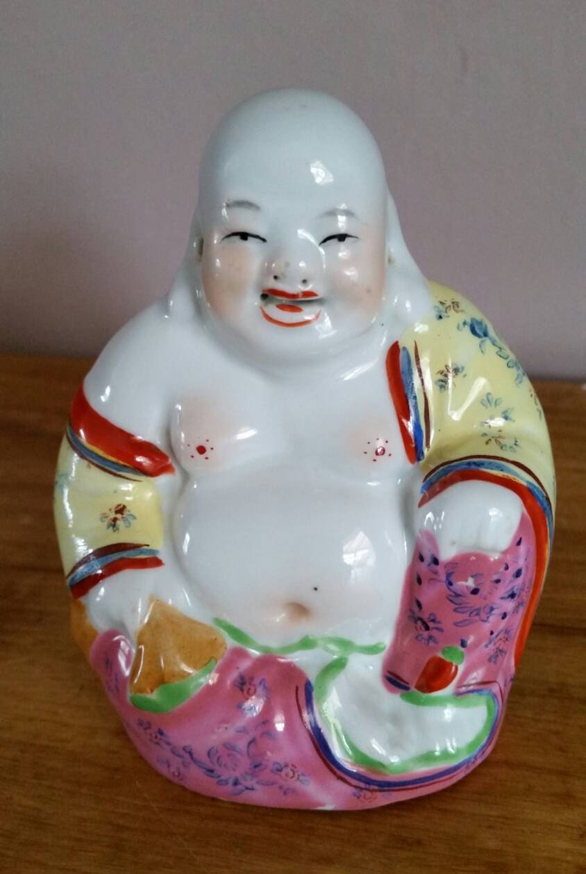 Hand Painted Colourful Laughing Buddha Ceramic Statue