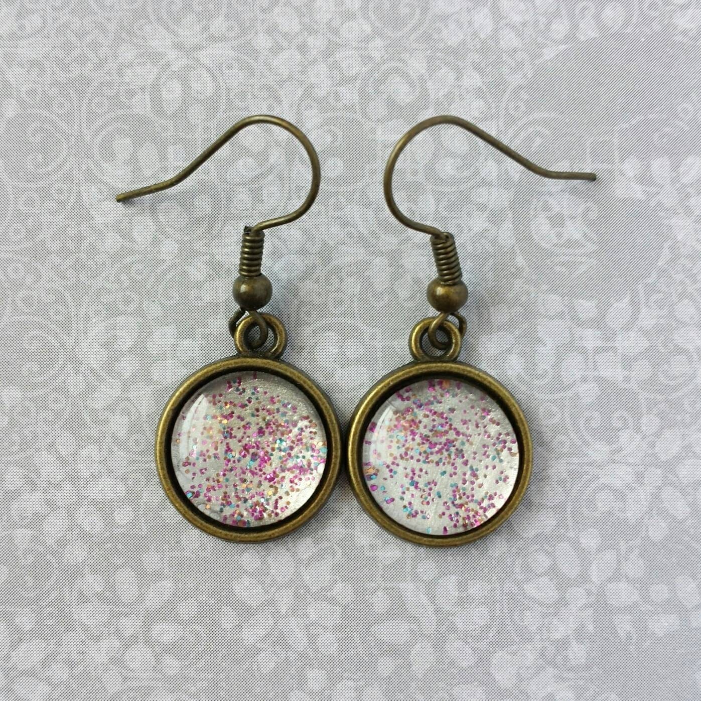 Colorful Glitter Dangle Earrings 12mm Bronze