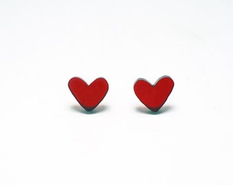 Heart Studs | Red Heart Earrings | Laser Cut Earrings | Acrylic Studs | Red Heart Studs | Heart Jewelry | Cute Studs | Red Studs | Red Heart