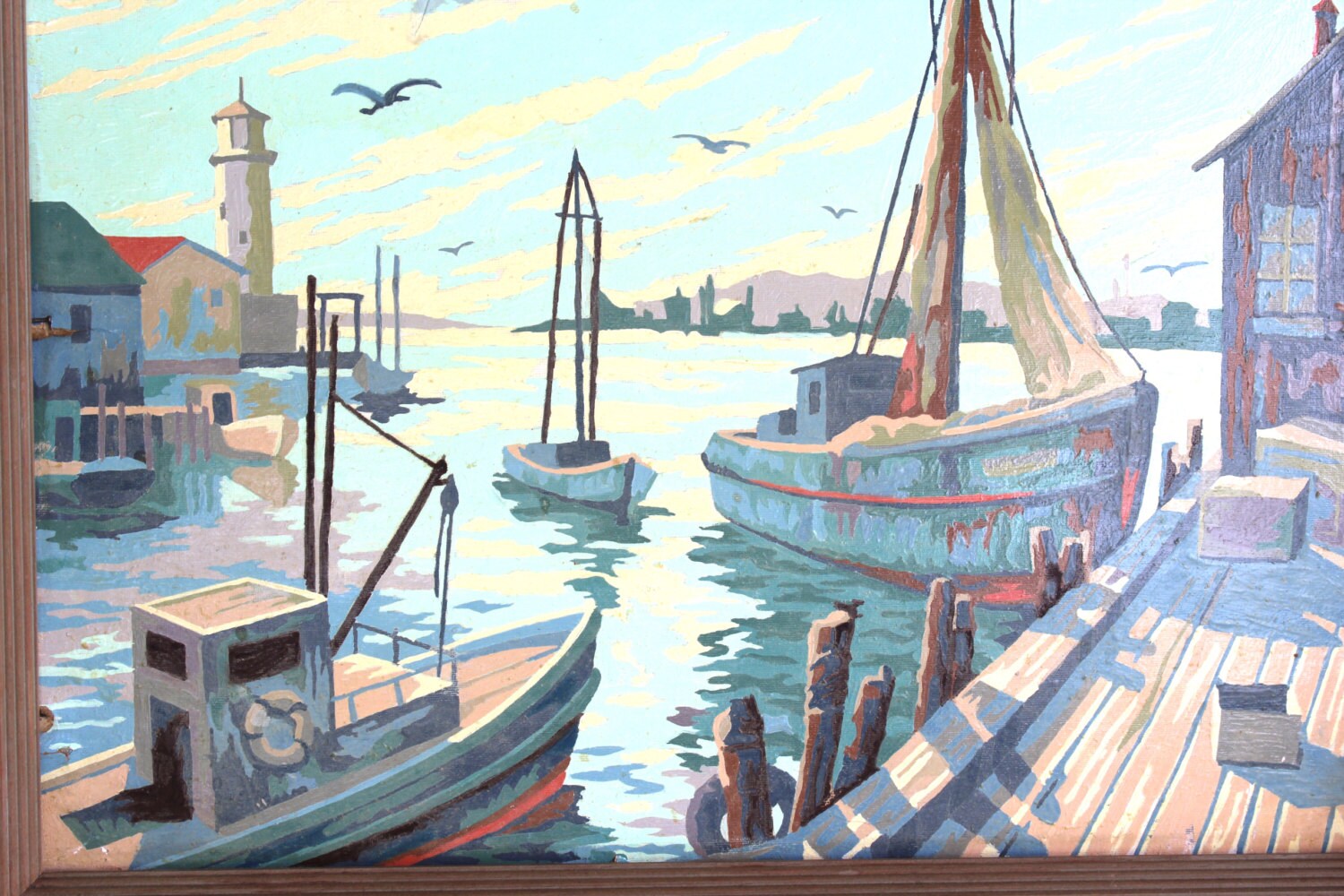 Vintage paintbynumber painting wood framed nautical