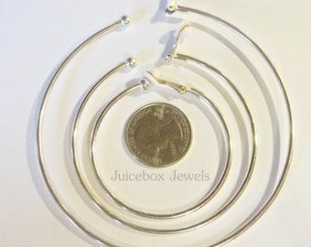 CLIP ON Hoop Earrings Hypo-Allergenic Silver Tone Thin Plain Hoops 3 Sizes available, 2" 2.5" & 3.5", Jewelry Finding,Clip Earring Component