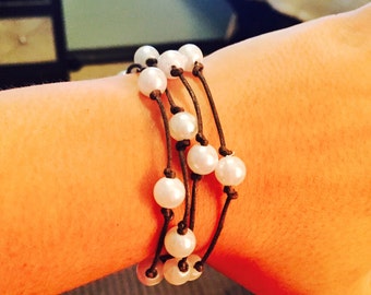 Pearl Leather Wrap Bracelet and/or Choker