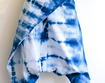 Indigo Shibori Cotton Harem Pants, Sarouel, Baggy Drop Crotch Pants, One size fits most pants