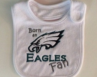 Philadelphia Eagles Baby Bib; Eagles Fan Terry Cloth Baby Bib; Embroidered Philadelphia Eagles Baby Bib