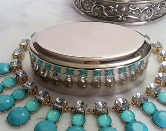 Vintage Silver Jewelry Box, Lid, Silver