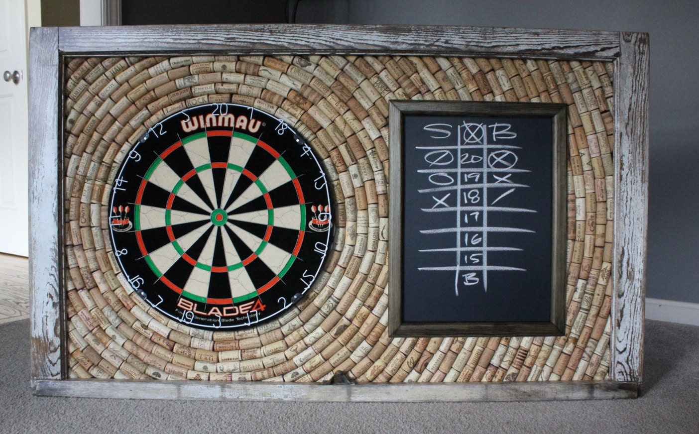 Natural Wine Cork Dartboard Backer and Scoreboard Game Room