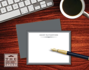 Gramercy Flat Note Cards - Personalized Stationery for Men - Masculine Monogram Stationary - Thank You Note - Correspondence Card for Man