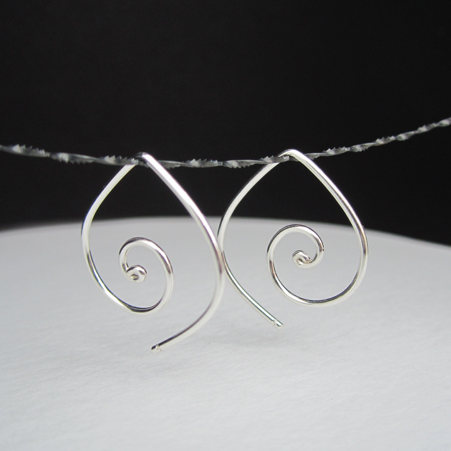 Small Blossom Spiral Sleeper Silver Hoop Earrings Handmade