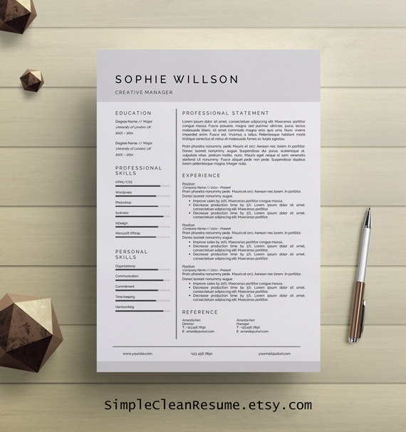 simple resume template clean cv design cover letter ms word