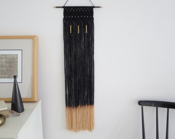 Macrame Wall Hanging, Black, Gold,Gift for her, Modern Macrame, Boho chic, Geometric,Metallic ,Modern Home Decor