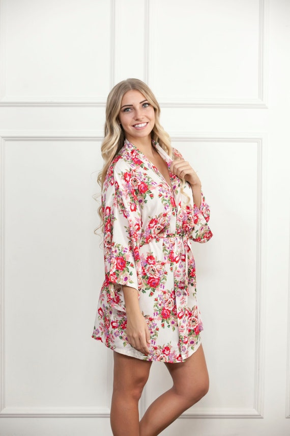 Cream Floral Robe Handmade Bridesmaid Floral Robe Delivery