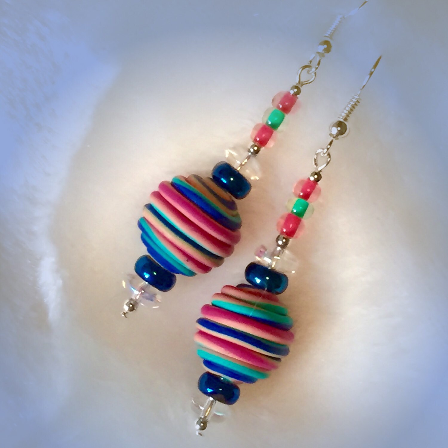 festive. Pink Blue Cotton Candy earrings Carnival inspired