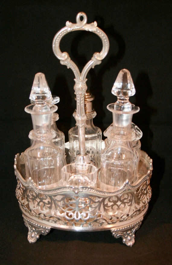1800s Silver Plated Cruet Set//Antique Condiment Set//Vintage