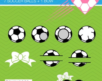 Soccer Ball Set Frame and bow monogram DXF SVG football for Cricut Design, Silhouette studio, Sure Cuts A, Makes the Cut, instant Download