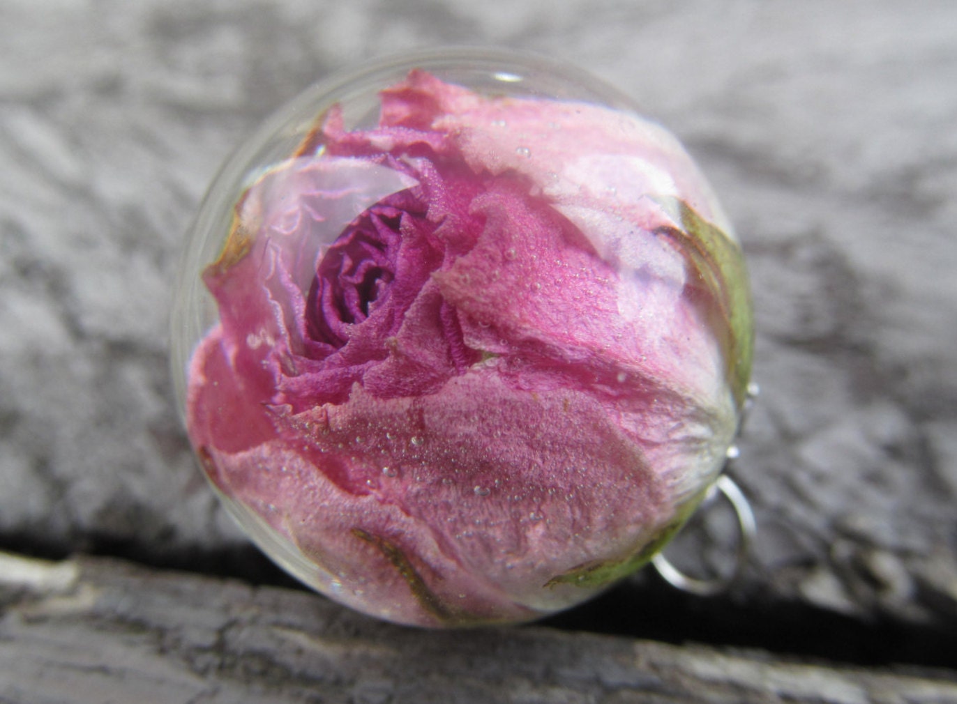 Pink rose resin Pendant orb Flower Jewelry Necklace sphere