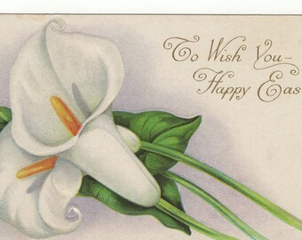 vintage Easter Postcard: Stecher Litho W/Calla Lilies