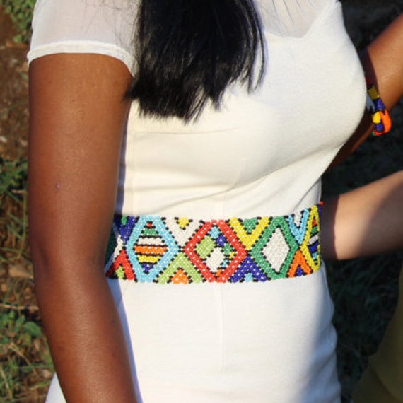 Multicoloured zulu african print waistbelt by GRACEHANDCRAFTS