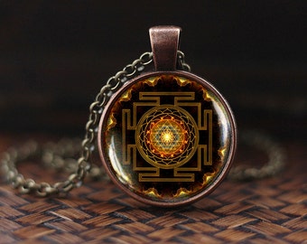 Sri yantra mandala necklace, buddhist sacred geometry jewelry, sri yantra pendant, Spiritual Yoga Jewelry gift, men's necklace