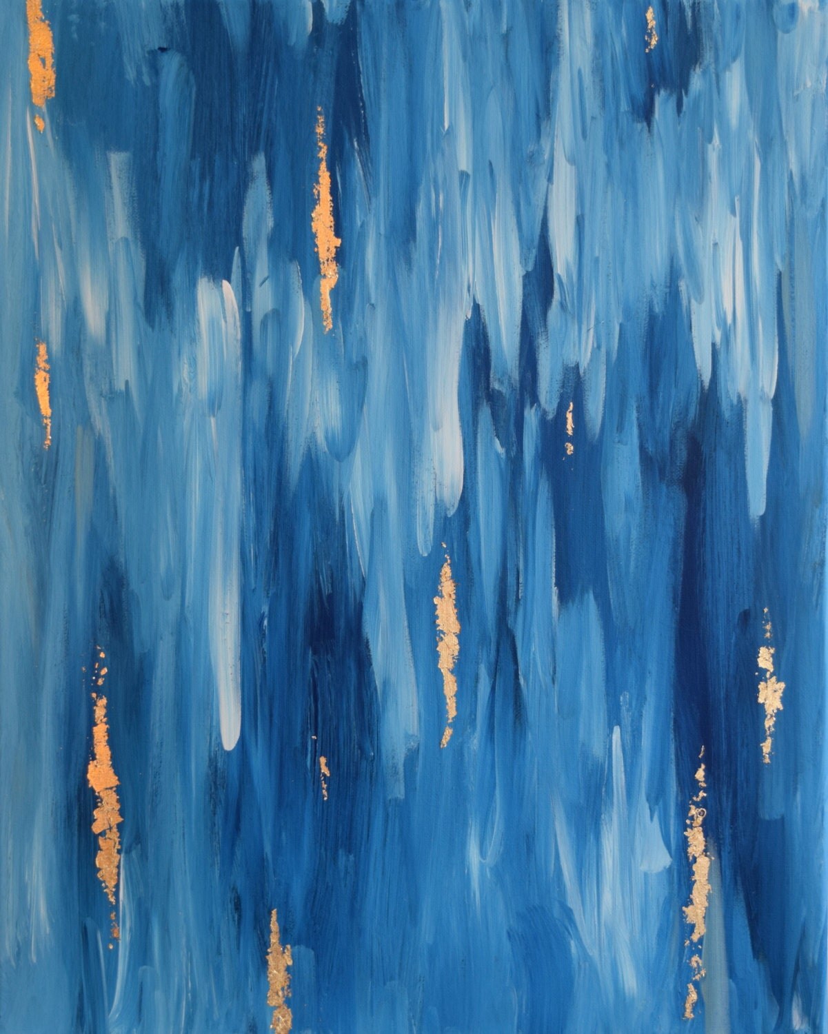 Blue and Gold Abstract Acrylic Painting Original Blue and