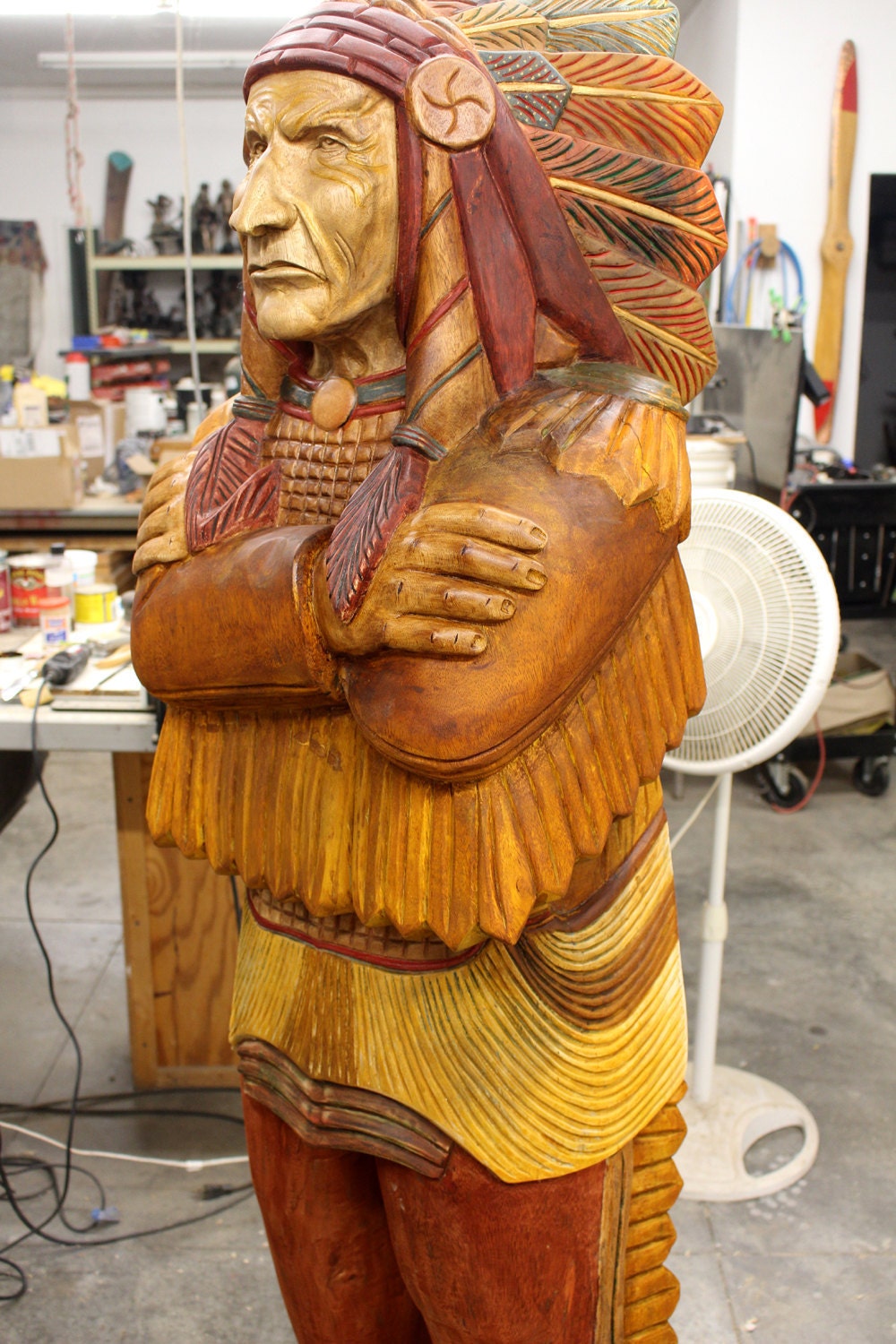 WOODEN wood INDIAN Wood Cigar Store Chief Life Size 6 