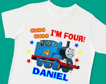 Thomas the Train Birthday Tee. Personalized Birthday Shirt with Name and Age. 1st 2nd 3rd 4th 5th 6th 7th Birthday T Shirt. (15050)
