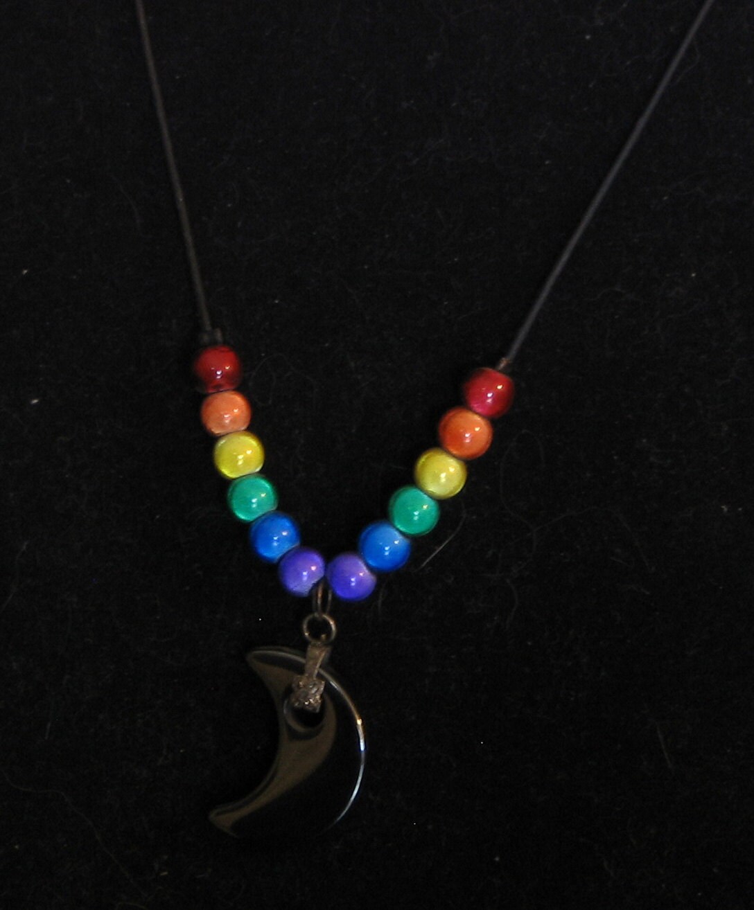 Gay Pride Necklace with Hematite Crescent by PunkRockHandicrafts