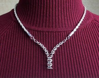 Replicating DNA jewelry: silver Replicating DNA necklace - 3D printed Replicating DNA pendant - wearable science - genetics - stem - phd