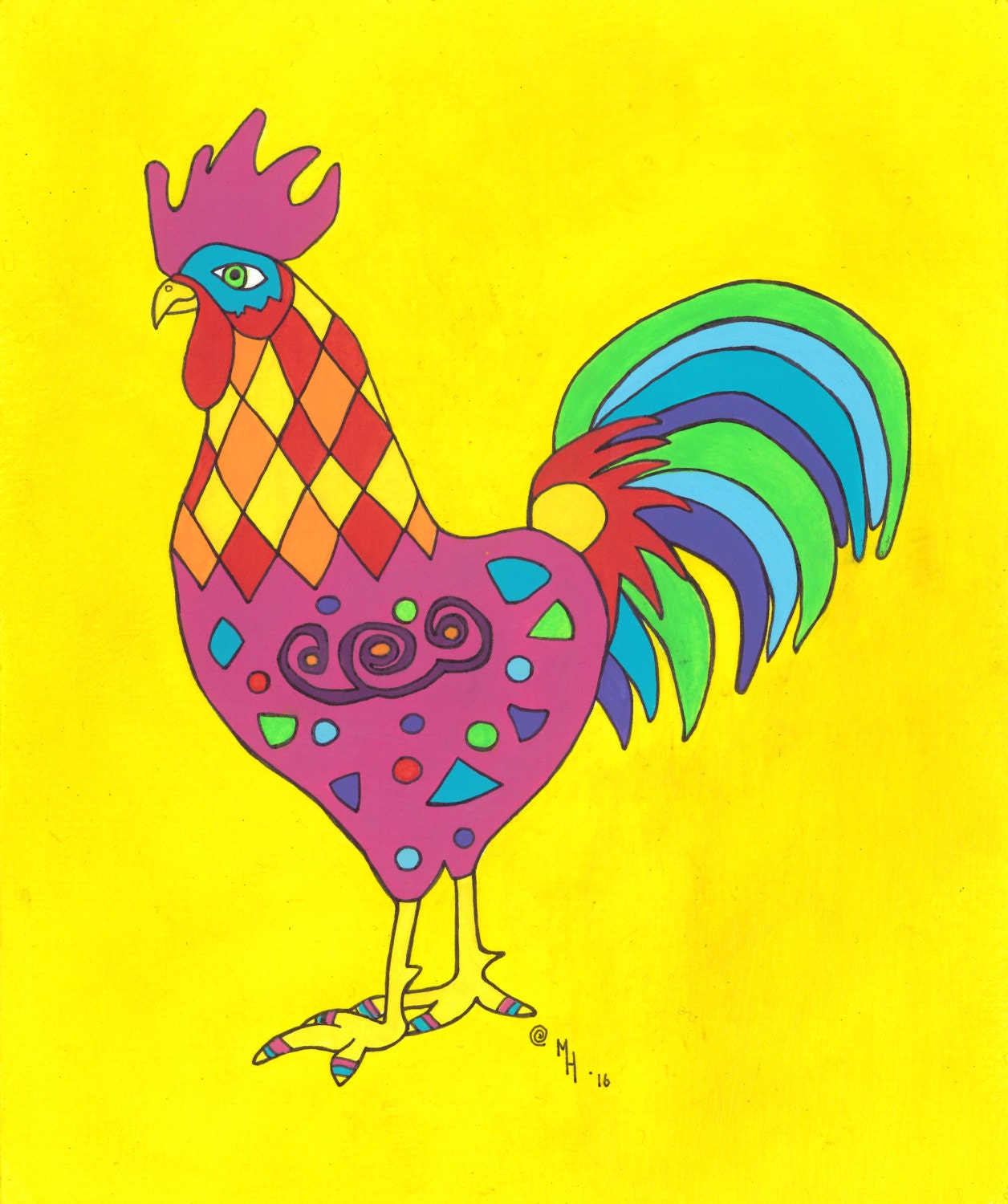 Rooster Print Mexican Folk ArtYear Of The Rooster Rooster