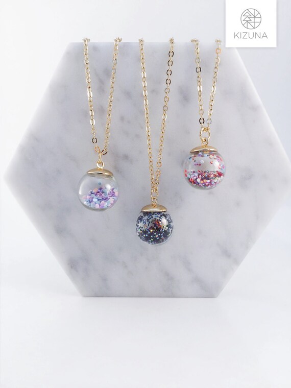 Snow globe necklace glitter ball colorful glitter