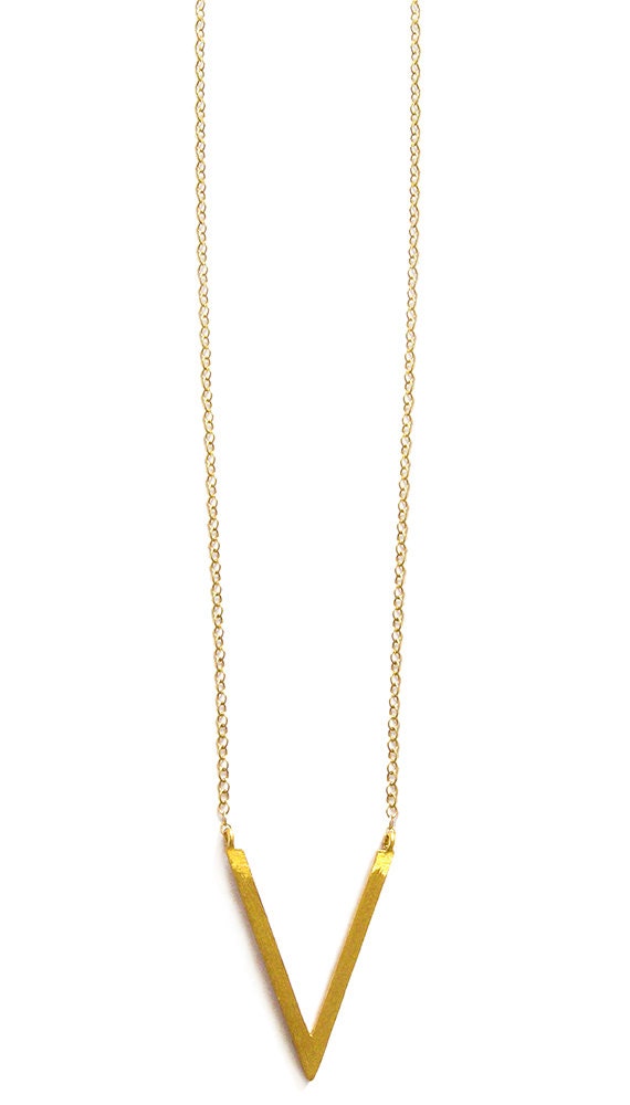 Gold V Necklace on Gold Chain Long Layered Necklace