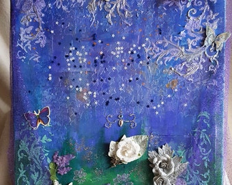 Mixed Media Canvas art, wall art, painting mixed media fairy art "Enchant" 16 x 20 inch canvas "Enchant"