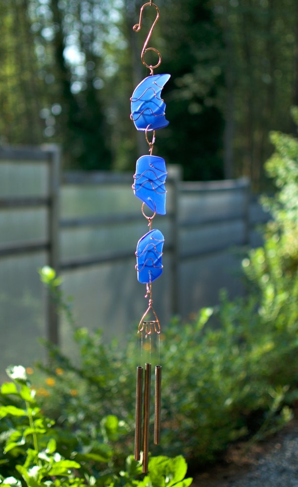 Wind Chime Blue Beach Glass Brass Chimes Suncatcher Windchimes