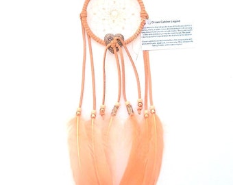 Peach Dream Catcher, Goose Shoulder Feathers