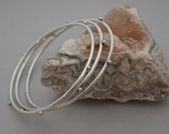Modern Sterling Silver Bangle Bracelet. Unique Studded Pebble Bangle. Stacking Bangle. Fidget Jewelry.