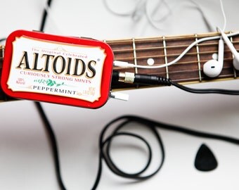 Portable Mint Tin Guitar Amp, Headphone Amp, MP3 Amp w/ Speaker, Volume Control, & 10X Gain (Peppermint Altoids)