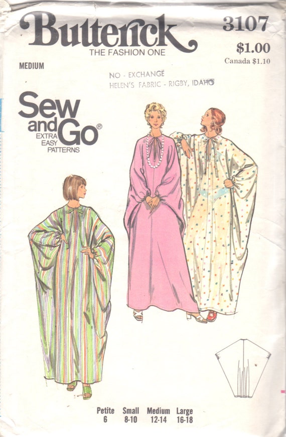 Butterick 3107 1970s Misses Pullover Caftan Pattern Extra Easy