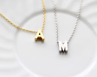 Initial Necklace Silver or Gold Uppercase Letter Charms Personalized Bridesmaid Gift Wedding Minimalist Monogram Initial Necklace