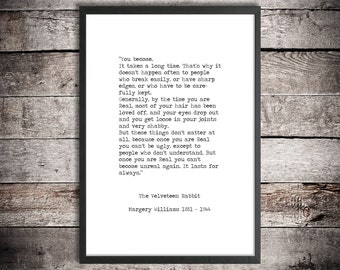 Margery Williams Instant Printable Quote 'The Velveteen Rabbit' Digital Download Life Quote Nursery Poster Inspirational Hand Typed Print