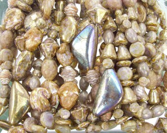 LIMITED 25mm to 6mm Antique Rose Picasso Lumi Luster Mixed Shapes and Sizes Czech Glass Beads - Qty 25 (AW286)